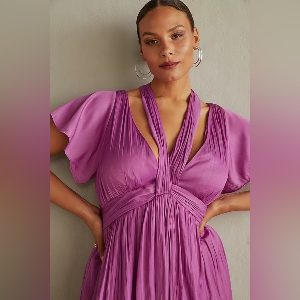 Anthropologie Purple V-Neck Vibrant Mini Dress Women’s Size 0 XXS XS NWT